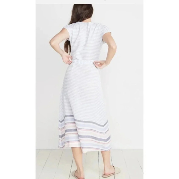 Marine Layer Womens Striped V-Neck Short Sleeve Belted Wrap Dress Gray Size XS - Picture 2 of 7